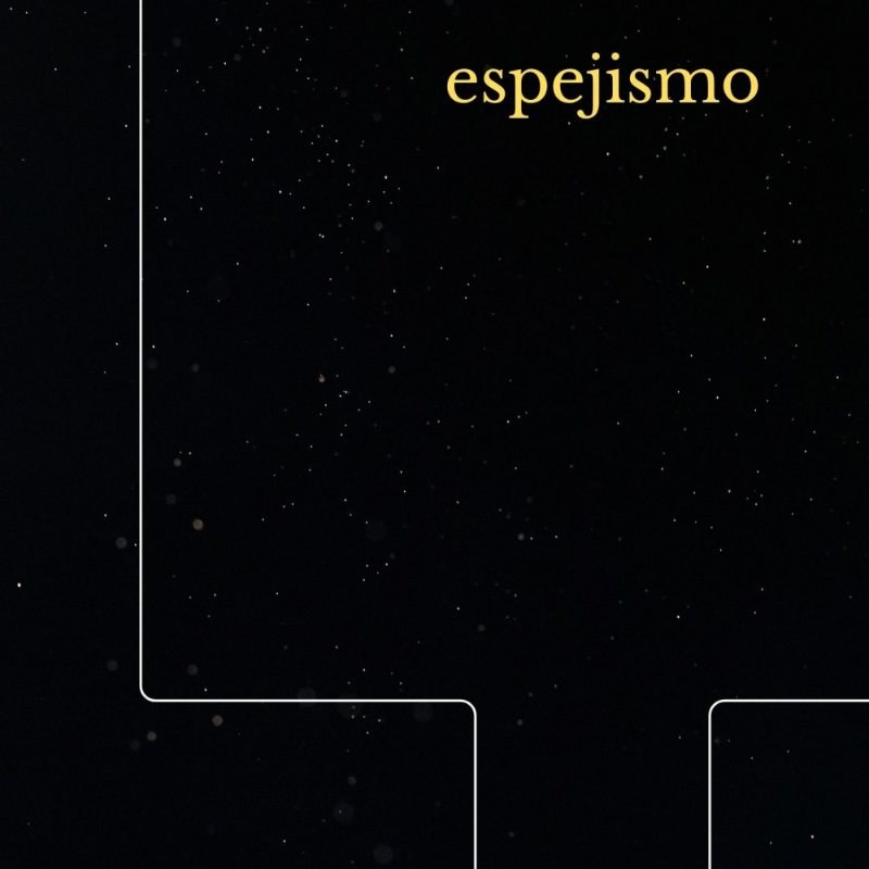 Espejismo cover: a thin white line steps across a starry black sky, the title in gold